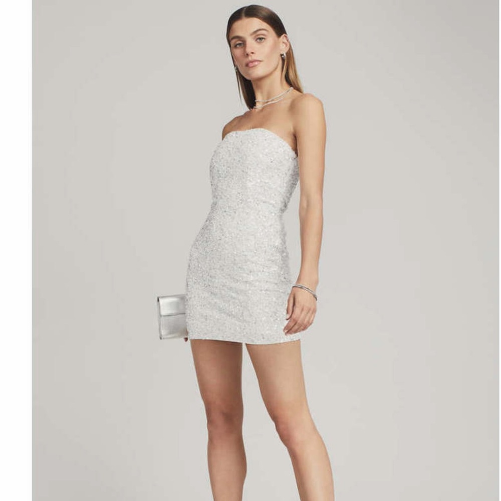 NWT Retrofête Heather Sequin Mini Dress in Silver/White ($598) Size M - Picture 11 of 13